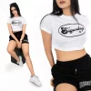Letter Graphic Mock Neck Crop Tee - White