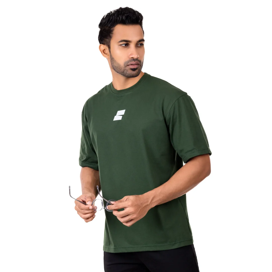 Classy Logo Oversized T-shirt Men – Dark Green - Image 3