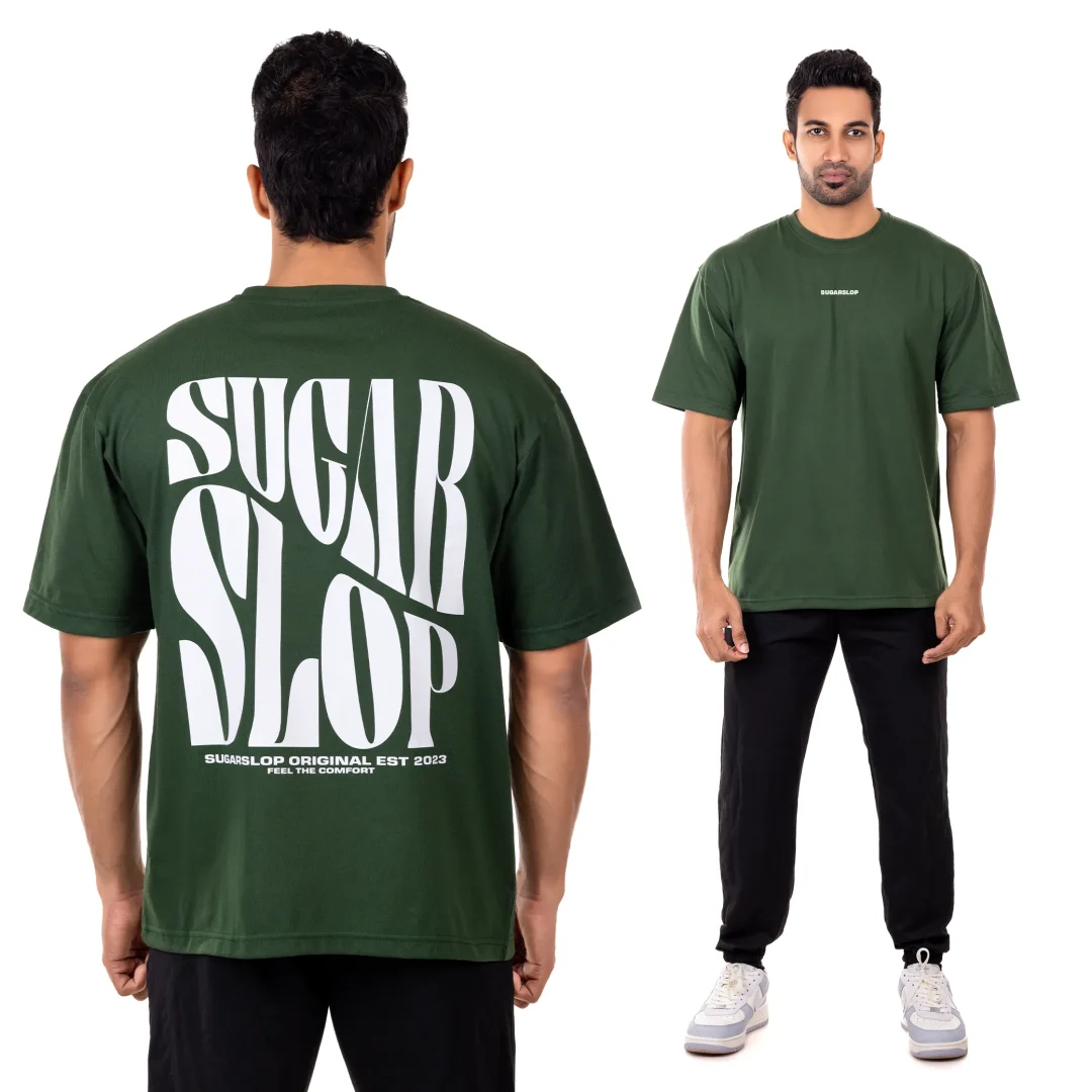 Dripped Oversized T-shirt Men - Dark Green