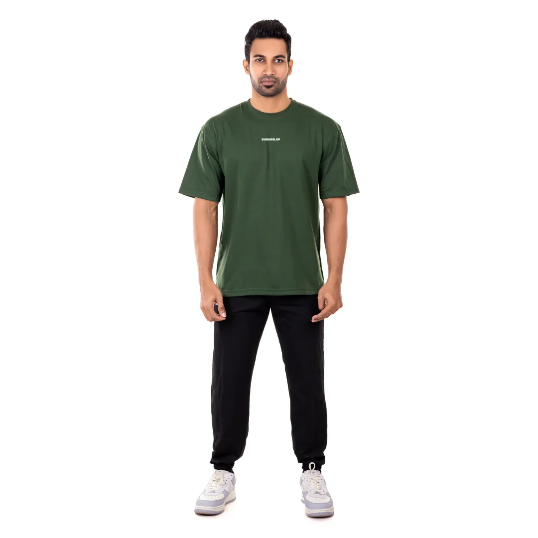 Dripped Oversized T-shirt Men - Dark Green - Image 4